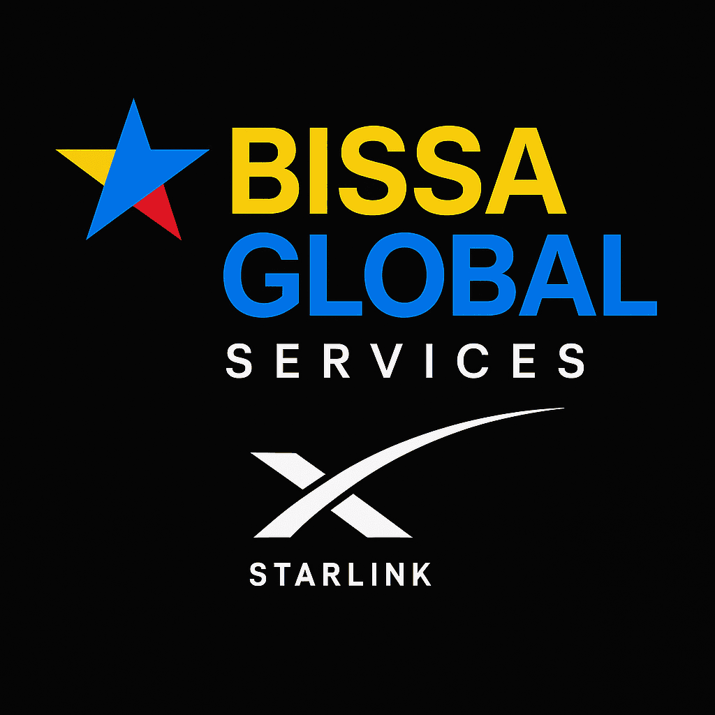 BISSA Global Services and Starlink logos on black background.